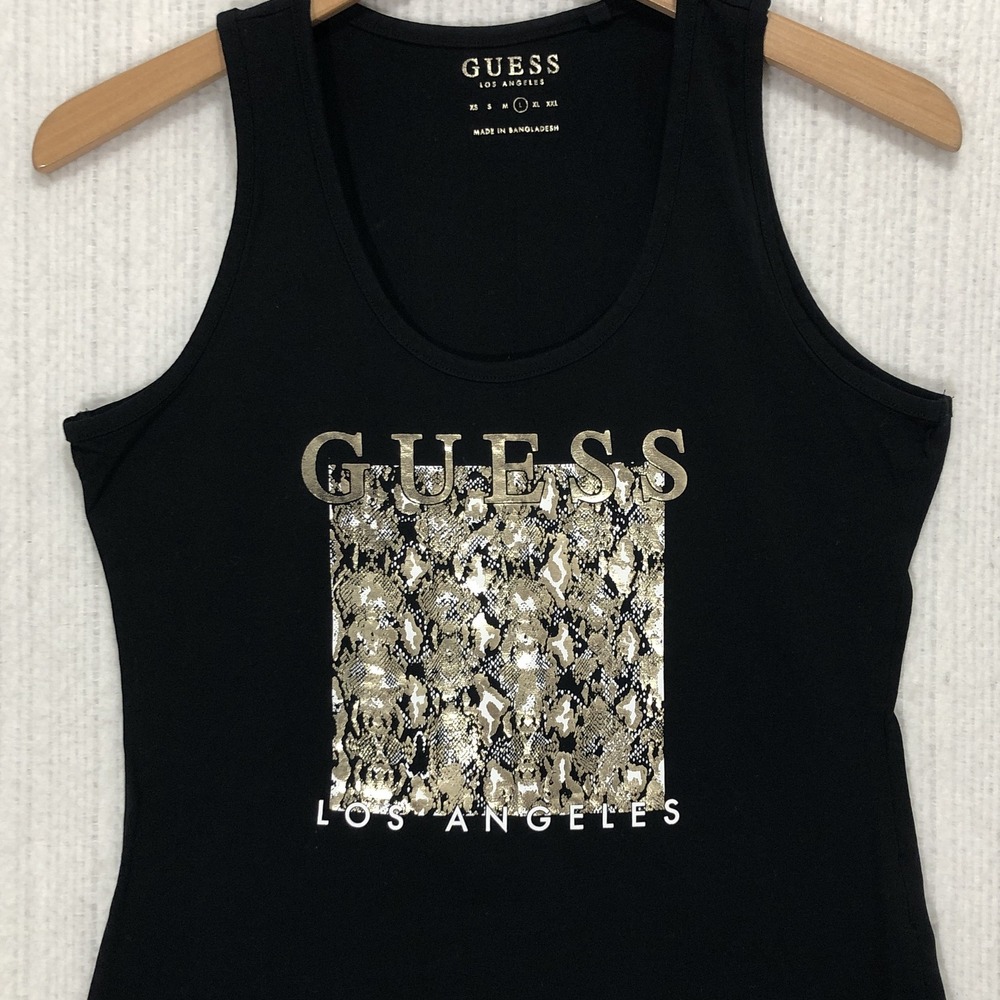 Guess Los Angeles Womens Black Snakeskin Graphic Tank Top Large QBVP07 K9TJ1